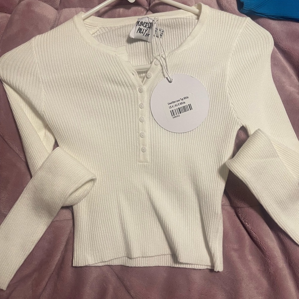 Princess polly white button long sleeve crop top